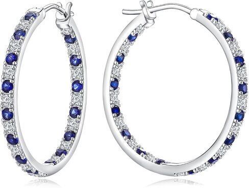925 Sterling Silver Birthstone with Cubic Zirconia Hoop Earrings for Women fit Sensitive Ears 31mm(1.22 Inches) Large Ear Hoops(with Gift Box) in Kuwait