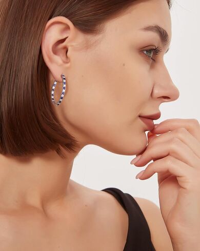 925 Sterling Silver Birthstone with Cubic Zirconia Hoop Earrings for Women fit Sensitive Ears 31mm(1.22 Inches) Large Ear Hoops(with Gift Box) in Kuwait