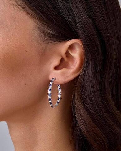 925 Sterling Silver Birthstone with Cubic Zirconia Hoop Earrings for Women fit Sensitive Ears 31mm(1.22 Inches) Large Ear Hoops(with Gift Box) in Kuwait