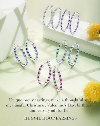 925 Sterling Silver Birthstone with Cubic Zirconia Hoop Earrings for Women fit Sensitive Ears 31mm(1.22 Inches) Large Ear Hoops(with Gift Box) in Kuwait