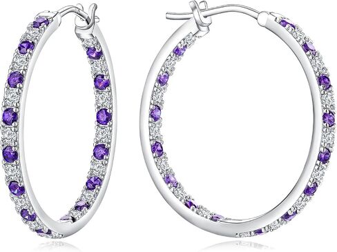 925 Sterling Silver Birthstone with Cubic Zirconia Hoop Earrings for Women fit Sensitive Ears 31mm(1.22 Inches) Large Ear Hoops(with Gift Box) in Kuwait
