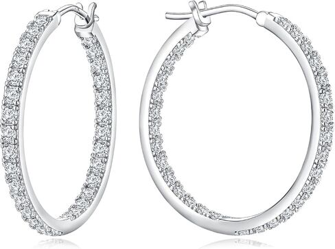 925 Sterling Silver Birthstone with Cubic Zirconia Hoop Earrings for Women fit Sensitive Ears 31mm(1.22 Inches) Large Ear Hoops(with Gift Box) in Kuwait