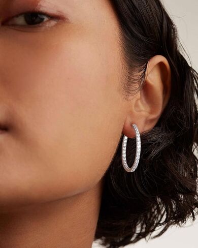 925 Sterling Silver Birthstone with Cubic Zirconia Hoop Earrings for Women fit Sensitive Ears 31mm(1.22 Inches) Large Ear Hoops(with Gift Box) in Kuwait