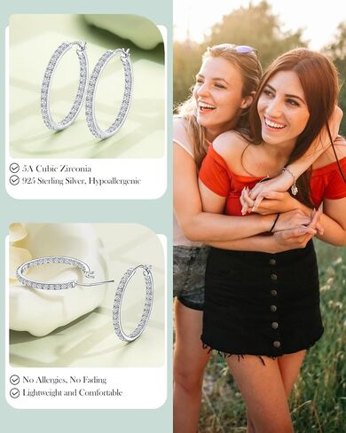 925 Sterling Silver Birthstone with Cubic Zirconia Hoop Earrings for Women fit Sensitive Ears 31mm(1.22 Inches) Large Ear Hoops(with Gift Box) in Kuwait