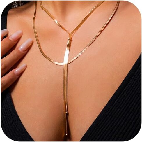إكسسوارات ذهبية رائعة ذات طبقات على شكل ثعبان سلسلة قلادة على شكل حرف Y للنساء، قلادة خرزة رائعة من Lariat هدية مجوهرات عصرية لحفلات الكوكتيل in Kuwait