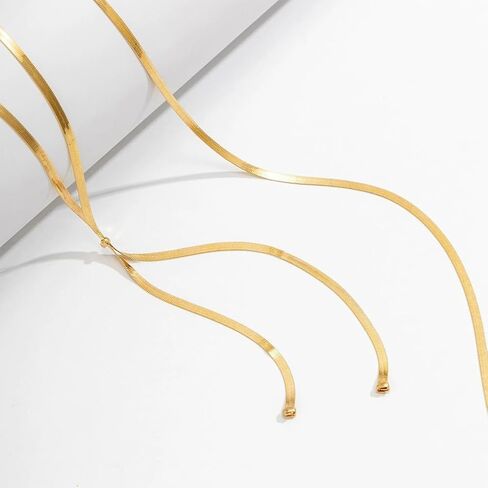 إكسسوارات ذهبية رائعة ذات طبقات على شكل ثعبان سلسلة قلادة على شكل حرف Y للنساء، قلادة خرزة رائعة من Lariat هدية مجوهرات عصرية لحفلات الكوكتيل in Kuwait