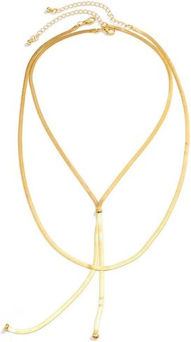 إكسسوارات ذهبية رائعة ذات طبقات على شكل ثعبان سلسلة قلادة على شكل حرف Y للنساء، قلادة خرزة رائعة من Lariat هدية مجوهرات عصرية لحفلات الكوكتيل in Kuwait