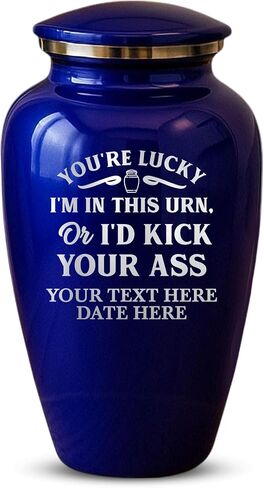 Custom Cremation Urn Metal Vessel for Adult Human Cremains | Funny Personalized You're Lucky 1 Design | 200 Cubic Inch Capacity Traditional Urn for Remains | Splendore Series | Purple in Saudi Arabia