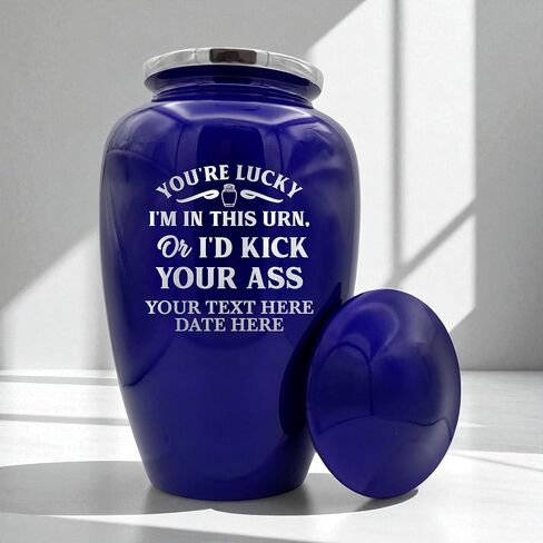 Custom Cremation Urn Metal Vessel for Adult Human Cremains | Funny Personalized You're Lucky 1 Design | 200 Cubic Inch Capacity Traditional Urn for Remains | Splendore Series | Purple in Saudi Arabia