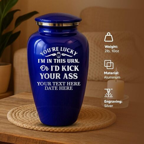 Custom Cremation Urn Metal Vessel for Adult Human Cremains | Funny Personalized You're Lucky 1 Design | 200 Cubic Inch Capacity Traditional Urn for Remains | Splendore Series | Purple in Saudi Arabia