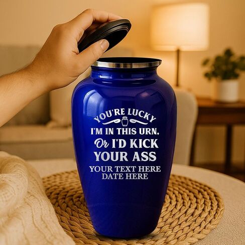Custom Cremation Urn Metal Vessel for Adult Human Cremains | Funny Personalized You're Lucky 1 Design | 200 Cubic Inch Capacity Traditional Urn for Remains | Splendore Series | Purple in Saudi Arabia