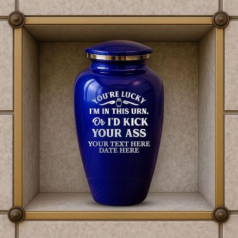 Custom Cremation Urn Metal Vessel for Adult Human Cremains | Funny Personalized You're Lucky 1 Design | 200 Cubic Inch Capacity Traditional Urn for Remains | Splendore Series | Purple in Saudi Arabia