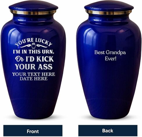 Custom Cremation Urn Metal Vessel for Adult Human Cremains | Funny Personalized You're Lucky 1 Design | 200 Cubic Inch Capacity Traditional Urn for Remains | Splendore Series | Purple in Saudi Arabia