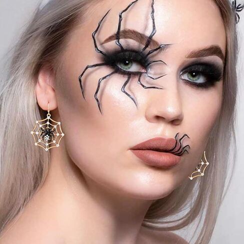 Halloween Earrings for Women,Spider Web Dangle Drop Earrings with Rhinestone Spider,Spider Charm Dangle Earrings,Halloween Festival Jewelry Gifts for Women in Saudi Arabia