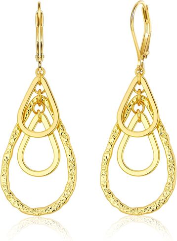925 Sterling Silver 14K Gold Plated Teardrop Dangle Earrings for Women, ALEXCRAFT Hypoallergenic Silver Teardrop Earrings Drop Hammered Dangling Earring Leverback Dangly Earings in Saudi Arabia