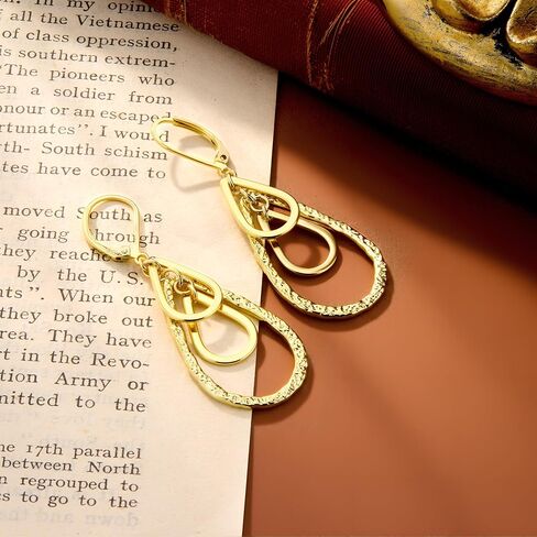 925 Sterling Silver 14K Gold Plated Teardrop Dangle Earrings for Women, ALEXCRAFT Hypoallergenic Silver Teardrop Earrings Drop Hammered Dangling Earring Leverback Dangly Earings in Saudi Arabia