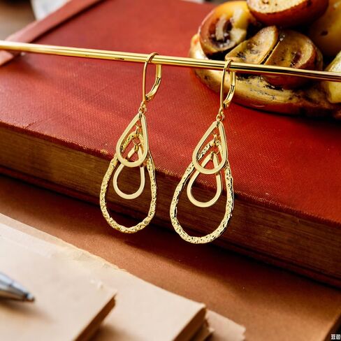 925 Sterling Silver 14K Gold Plated Teardrop Dangle Earrings for Women, ALEXCRAFT Hypoallergenic Silver Teardrop Earrings Drop Hammered Dangling Earring Leverback Dangly Earings in Saudi Arabia