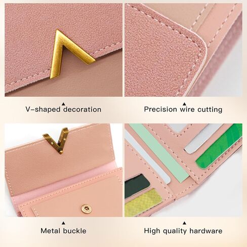 Women Wallet, Trifold Women Purse Short PU Credit Card Holder Transparent Cash Wallet with Snap Button Zipper(Rose Red) in Saudi Arabia