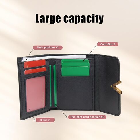 Women Wallet, Trifold Women Purse Short PU Credit Card Holder Transparent Cash Wallet with Snap Button Zipper(Rose Red) in Saudi Arabia