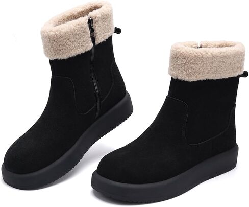 Women's Mid-Calf Winter Boot,100% Soft Waterproof Cow Suede Leather,Soft Fur lining with Comfortable Insole Womens Snow Boots,Medial Side Zipper for Easy Slip-On,Lightweight Winter Womens Shoes in Saudi Arabia