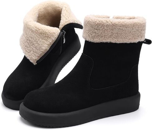 Women's Mid-Calf Winter Boot,100% Soft Waterproof Cow Suede Leather,Soft Fur lining with Comfortable Insole Womens Snow Boots,Medial Side Zipper for Easy Slip-On,Lightweight Winter Womens Shoes in Saudi Arabia
