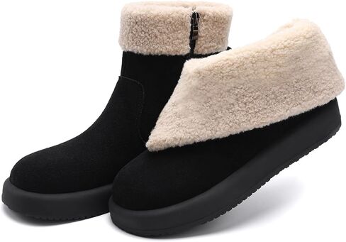 Women's Mid-Calf Winter Boot,100% Soft Waterproof Cow Suede Leather,Soft Fur lining with Comfortable Insole Womens Snow Boots,Medial Side Zipper for Easy Slip-On,Lightweight Winter Womens Shoes in Saudi Arabia