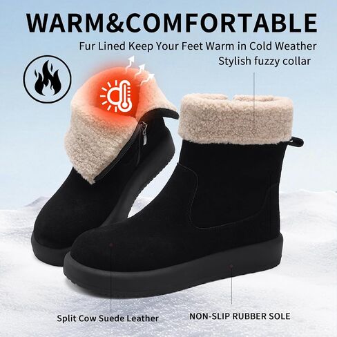 Women's Mid-Calf Winter Boot,100% Soft Waterproof Cow Suede Leather,Soft Fur lining with Comfortable Insole Womens Snow Boots,Medial Side Zipper for Easy Slip-On,Lightweight Winter Womens Shoes in Saudi Arabia