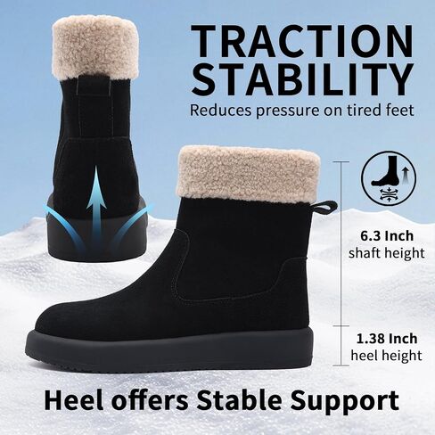 Women's Mid-Calf Winter Boot,100% Soft Waterproof Cow Suede Leather,Soft Fur lining with Comfortable Insole Womens Snow Boots,Medial Side Zipper for Easy Slip-On,Lightweight Winter Womens Shoes in Saudi Arabia