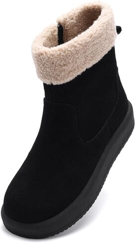 Women's Mid-Calf Winter Boot,100% Soft Waterproof Cow Suede Leather,Soft Fur lining with Comfortable Insole Womens Snow Boots,Medial Side Zipper for Easy Slip-On,Lightweight Winter Womens Shoes in Saudi Arabia