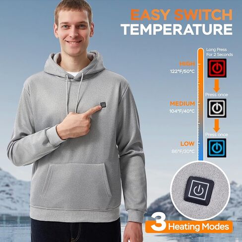 Heated Hoodie for Men, Electric Heating Sweatshirt with Fleece Lining, Winter Thermal Pullover Sweater in Saudi Arabia
