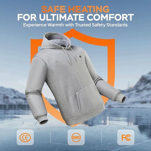 Heated Hoodie for Men, Electric Heating Sweatshirt with Fleece Lining, Winter Thermal Pullover Sweater in Saudi Arabia