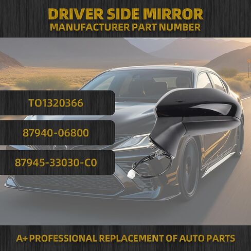 Dasbecan Passenger Right Side Door Mirror Assembly Compatible with Toyota Camry 2018-2024 NO Heated NO Turn Signal Without Blind Spot Detection(BSD) Replaces# TO1321366 87910-06800 3 Pins in Saudi Arabia