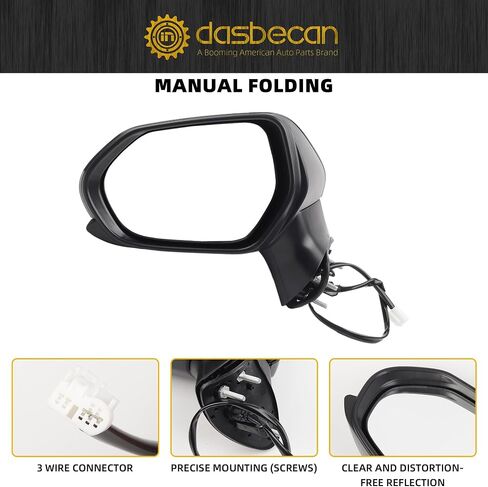 Dasbecan Passenger Right Side Door Mirror Assembly Compatible with Toyota Camry 2018-2024 NO Heated NO Turn Signal Without Blind Spot Detection(BSD) Replaces# TO1321366 87910-06800 3 Pins in Saudi Arabia