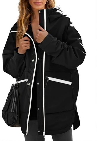 Yousify Womens Waterproof Rain Jackets Raincoat Hooded Lined Windbreaker Trench Coat With Pockets for Outdoor Hiking in Saudi Arabia