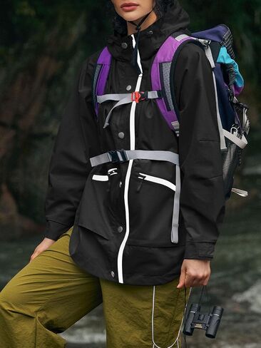 Yousify Womens Waterproof Rain Jackets Raincoat Hooded Lined Windbreaker Trench Coat With Pockets for Outdoor Hiking in Saudi Arabia