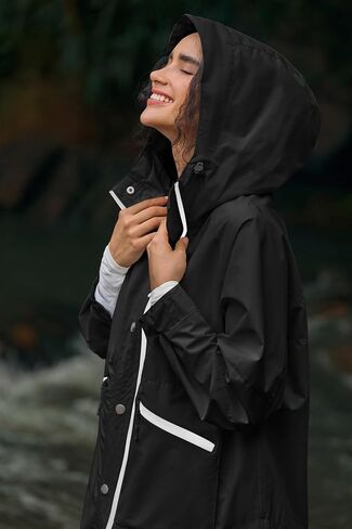 Yousify Womens Waterproof Rain Jackets Raincoat Hooded Lined Windbreaker Trench Coat With Pockets for Outdoor Hiking in Saudi Arabia
