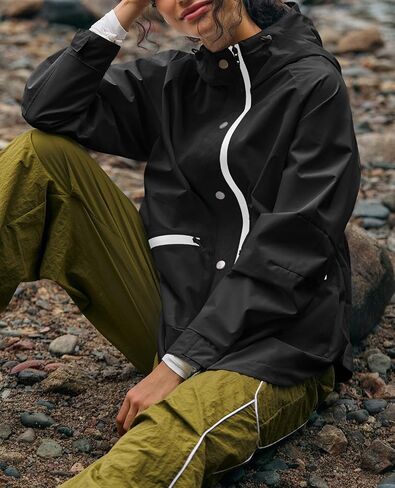 Yousify Womens Waterproof Rain Jackets Raincoat Hooded Lined Windbreaker Trench Coat With Pockets for Outdoor Hiking in Saudi Arabia