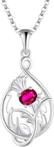 JO WISDOM Scottish Thistle Necklace,925 Sterling Silver Celtic Scotland Flower Outlander Pendant Necklace with Oval 4 * 5mm 3A Cubic Zirconia,Jewelry for Women in Saudi Arabia