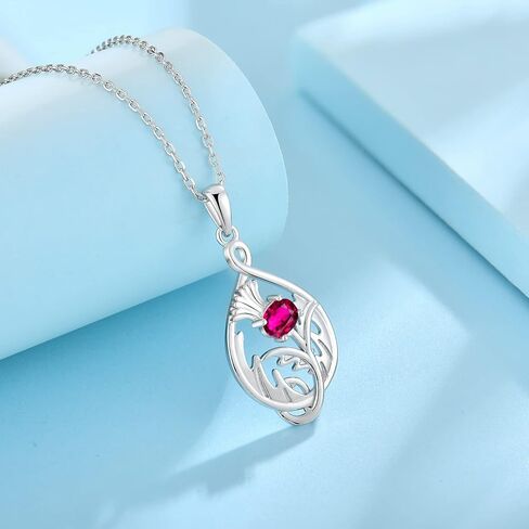 JO WISDOM Scottish Thistle Necklace,925 Sterling Silver Celtic Scotland Flower Outlander Pendant Necklace with Oval 4 * 5mm 3A Cubic Zirconia,Jewelry for Women in Saudi Arabia