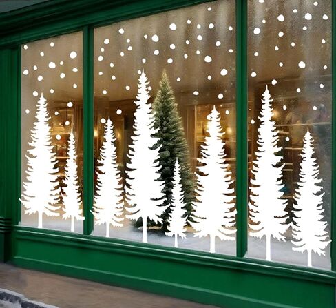 Whaline Christmas Window Clings 25.5" H White Xmas Tree Window Decals Winter Snowflake Reusable Anti-Collision Windows Decor for Holiday Home Glass Mirror Decor, 8 Sheets in Saudi Arabia