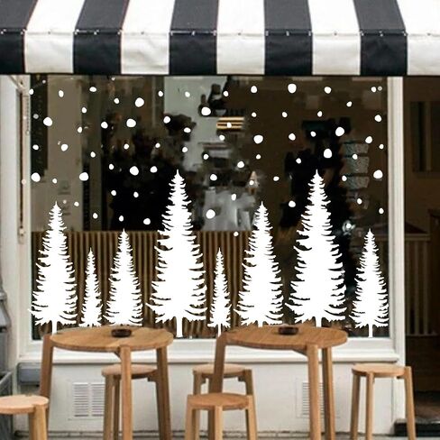 Whaline Christmas Window Clings 25.5" H White Xmas Tree Window Decals Winter Snowflake Reusable Anti-Collision Windows Decor for Holiday Home Glass Mirror Decor, 8 Sheets in Saudi Arabia