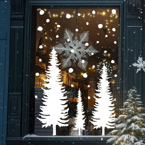 Whaline Christmas Window Clings 25.5" H White Xmas Tree Window Decals Winter Snowflake Reusable Anti-Collision Windows Decor for Holiday Home Glass Mirror Decor, 8 Sheets in Saudi Arabia