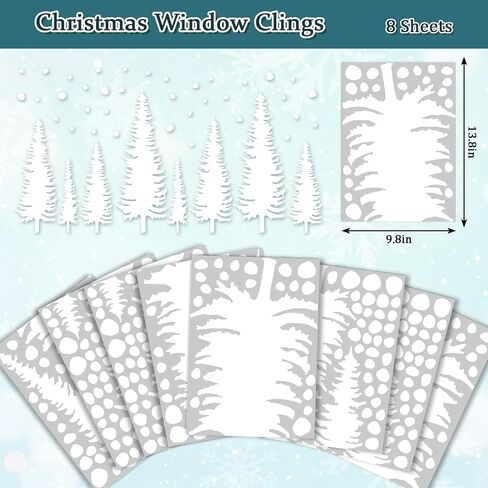 Whaline Christmas Window Clings 25.5" H White Xmas Tree Window Decals Winter Snowflake Reusable Anti-Collision Windows Decor for Holiday Home Glass Mirror Decor, 8 Sheets in Saudi Arabia