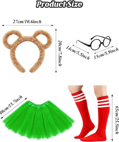 مجموعة فاخرة مكونة من 12 قطعة من أزياء السناجب - تتضمن إطار نظارة سوداء وتنورة أنيقة وجوارب تصل إلى الركبة وقبعة | الحزمة النهائية للحفلات التنكرية السهلة والممتعة والأداء المسرحي وحفلات الهالوين التي لا تُنسى in Kuwait