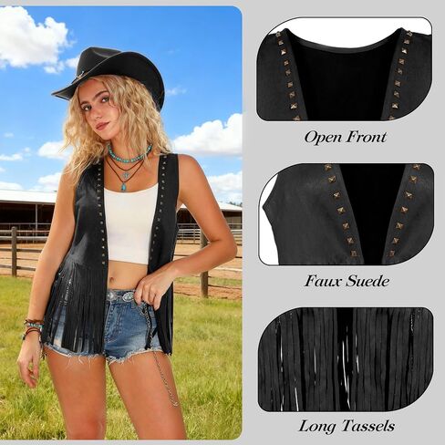Womens Western Cowgirl Costume Cowboy Outfits Tassels Fringe Vest Hat 7pcs Set in Saudi Arabia