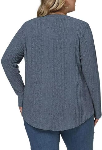 Plus Size Tops for Women Basic Long Sleeve Sweatshirts Casual Ribbed Knit Tees Cute Crewneck Shirts in Saudi Arabia