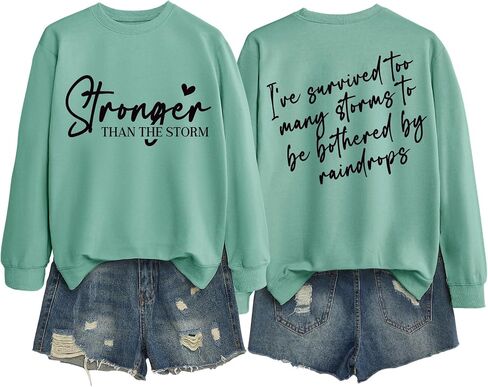 Stronger Than The Storm Sweatshirt for Women Double-Printed Long Sleeve Shirt Casual Fall Winter Outfits in Saudi Arabia