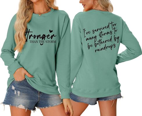 Stronger Than The Storm Sweatshirt for Women Double-Printed Long Sleeve Shirt Casual Fall Winter Outfits in Saudi Arabia
