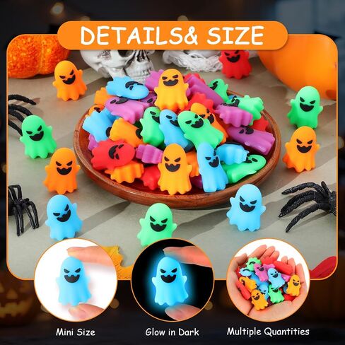 50 Pcs Halloween Glow in The Dark Mini Ghost Figurines, Halloween Treats Non Candy Gifts for Pumpkin Bucket, Luminous Tiny Ghost for Trick or Treat, Hide and Seek Party Favor, Spooky Decor in Saudi Arabia