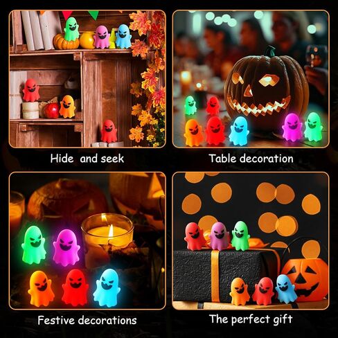 50 Pcs Halloween Glow in The Dark Mini Ghost Figurines, Halloween Treats Non Candy Gifts for Pumpkin Bucket, Luminous Tiny Ghost for Trick or Treat, Hide and Seek Party Favor, Spooky Decor in Saudi Arabia